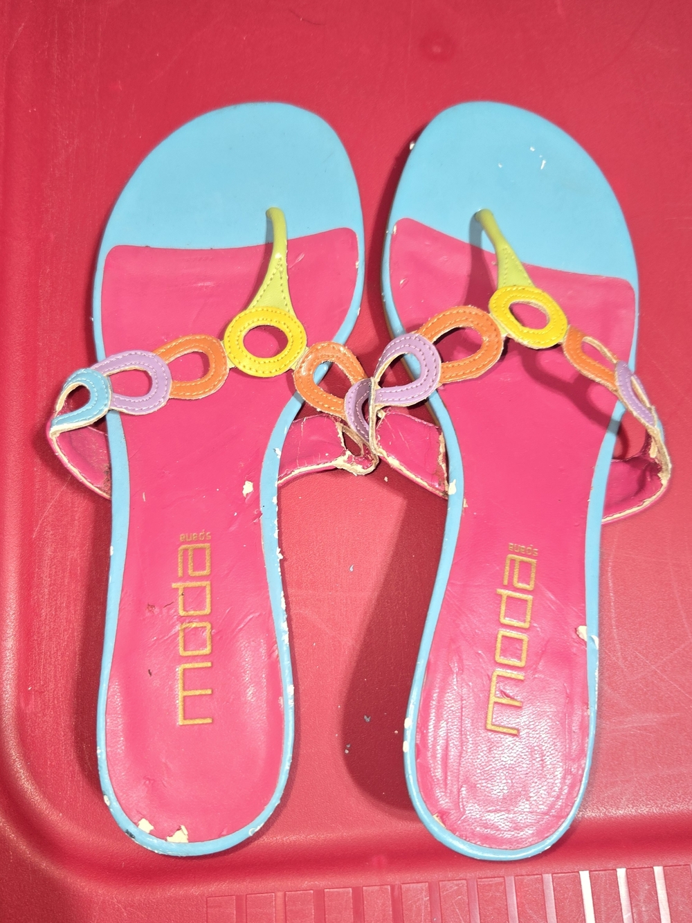 Moda Spana Pink and Blue Multicolor Link-Detail Sandals